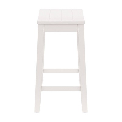 Coastal Charm White Wood Backless Saddle Counter Stool