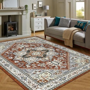 Machine Washable Vintage Area Rug - Low Pile Ultra-Thin Soft Carpet, Non-Slip Non-Shedding Accent Rug for Living Room, Bedroom, Entryway - 1 of 4