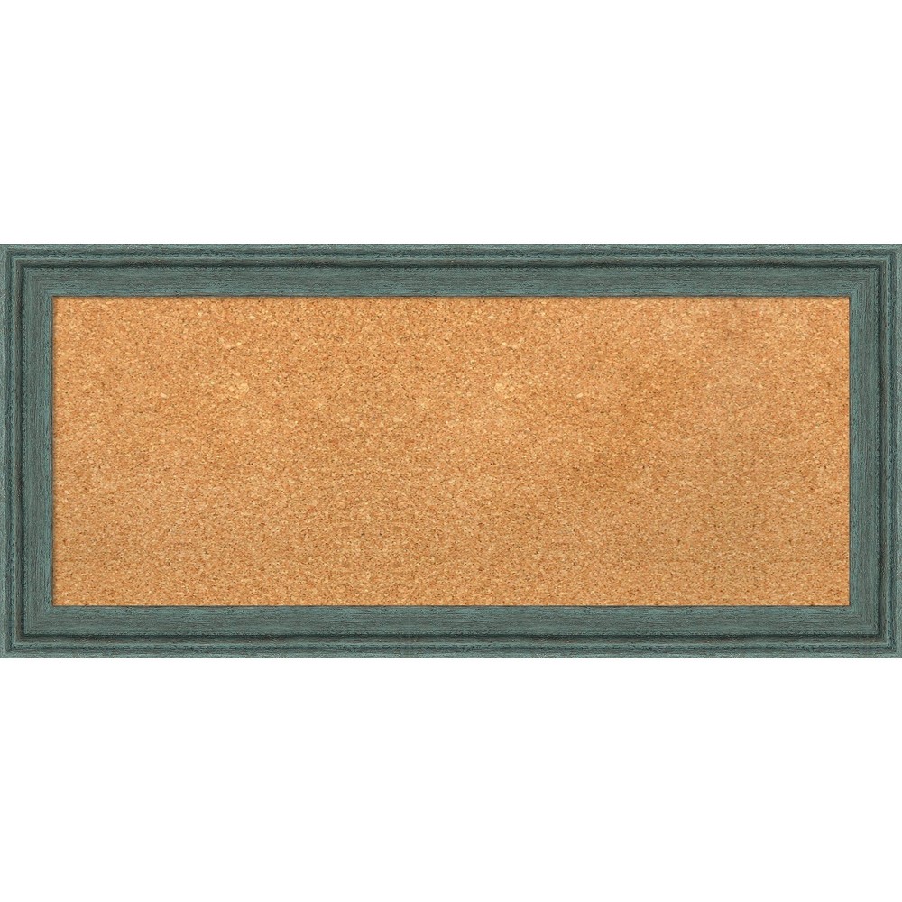 Photos - Dry Erase Board / Flipchart 33"x15" Upcycled Wood Frame Natural Cork Board Teal/Gray - Amanti Art: Cus