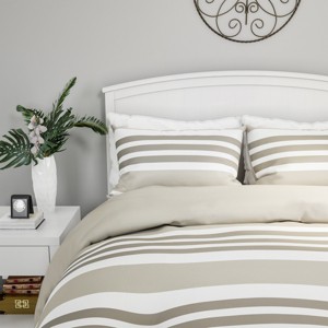 3-Piece Comforter and Sham Set - "Seaside Lavender" Reversible, Hypoallergenic, Soft, Microfiber Striped Down Alternative Bedding (Full/Queen) - 1 of 4