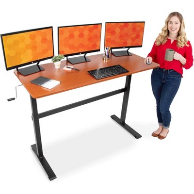 Tranzendesk Standing Desk  55" Manual Height Adjustable Workstation  Cherry  Stand Steady