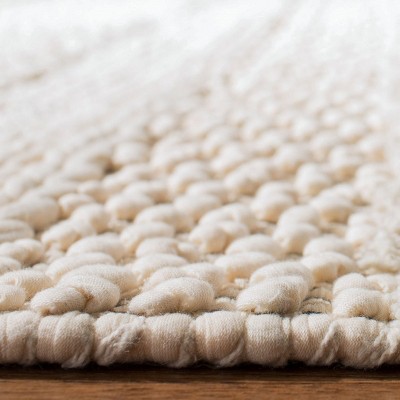 Ivory Striped Handwoven Wool and Cotton Area Rug 4' x 6'