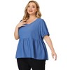 Agnes Orinda Women's Plus Size Blouse Short Sleeve V Neck Chambray Peplum Top - 4 of 4