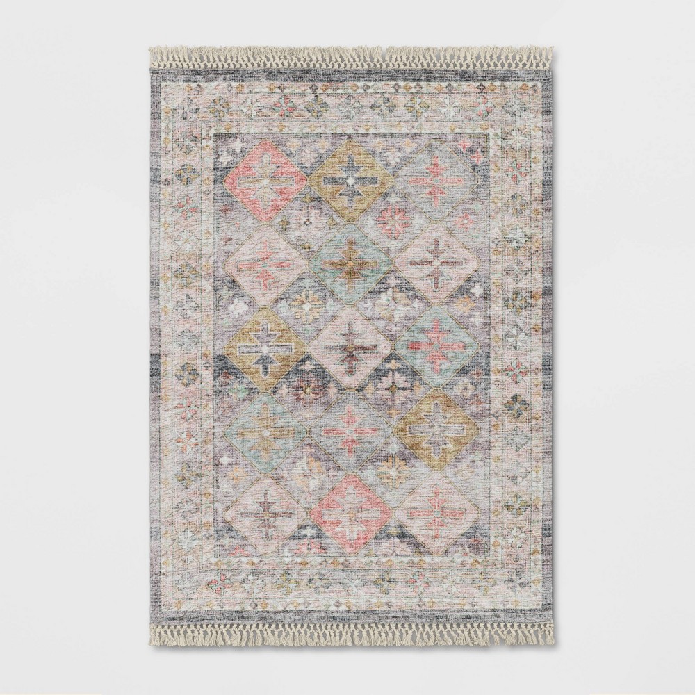 Photos - Area Rug 5'x7' Monarch Geometric Tile Printed Persian Style Rug Ivory/Multi - Opalh