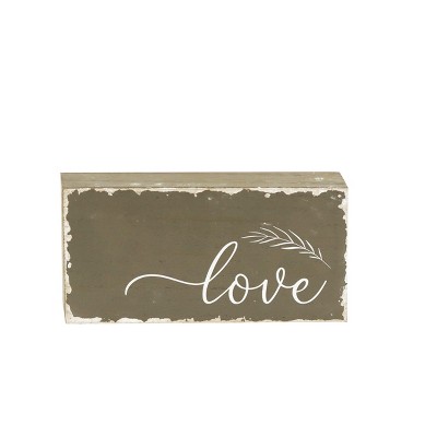 VIP Wood 10 in. Brown Floral Love Tabletop Sign with Painted Edges