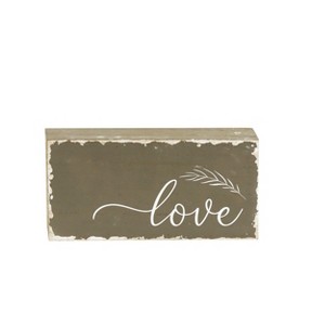 VIP Wood 10 in. Brown Floral Love Tabletop Sign with Painted Edges - 1 of 2