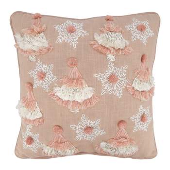 Saro Lifestyle Embroidered Trees + Snowflakes Pillow - Down Filled, 18" Square, Pink