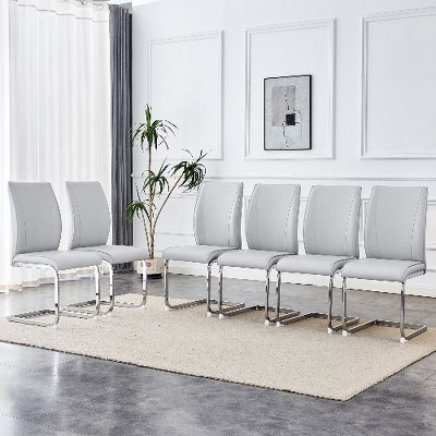 CAVINAS Modern Luxury Simple Arch Chair, PU High Resilience Dining Chair with Crazy Horse Texture and Arched Metal Leg