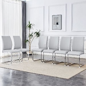 CAVINAS Modern Luxury Simple Arch Chair, PU High Resilience Dining Chair with Crazy Horse Texture and Arched Metal Leg - 1 of 4