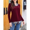 Women's Long Sleeve Contrast Collared Shirts Patchwork Work Blouse Tunics Tops - 4 of 4