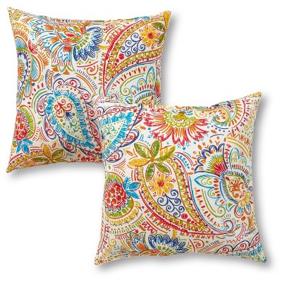 Set of 2 Jamboree Paisley Outdoor Square Throw Pillows - Kensington Garden