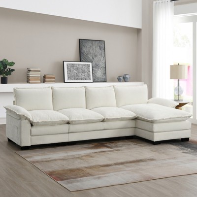 FONTOI Sofas, Reversible Sofa Couch with Side Storage Pockets, L-shaped Sofa with Double Seat Cushions, for Living Room Office, White, 118"*33"*55"
