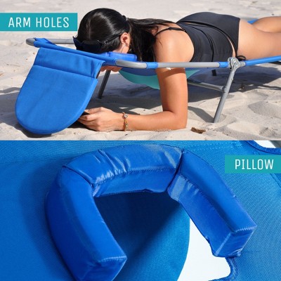 Blue Adjustable Folding Beach Chaise Lounger with Cushions