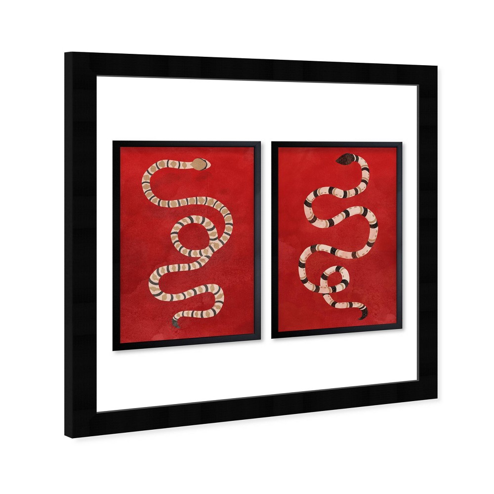 Photos - Other interior and decor 13" x 19" Ruby Snake Set Framed Wall Art Red - Wynwood Studio