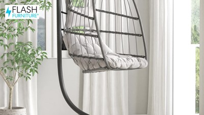 Metal Hanging Hammock C-Stand for Chair/ Weather-Resistant Finish, Offset  Base - Stand Only - Black 