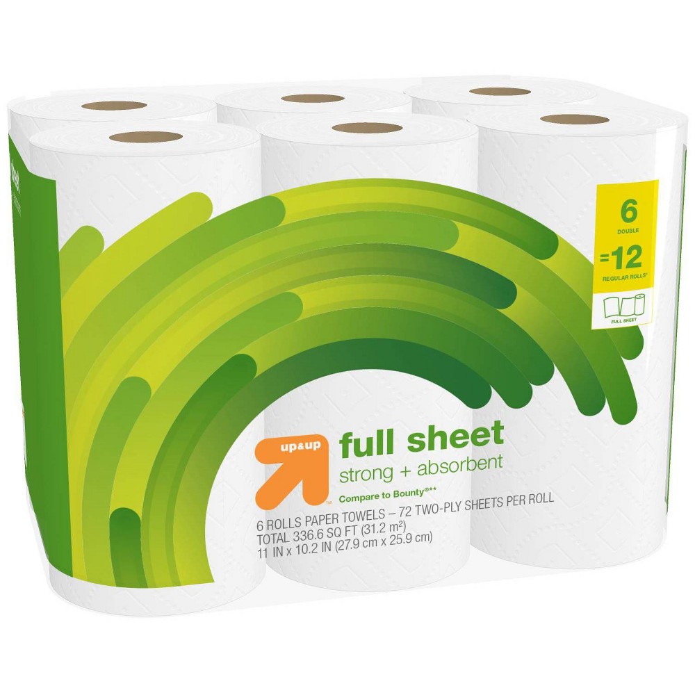 Full Sheet White Paper Towels - 6 Double = 12 - Up&Up