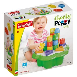 Quercetti: Chunky Peggy - 28pc Peg Blocks, Shape Sorting Set, 2 Rattles, Toddler - 1 of 4