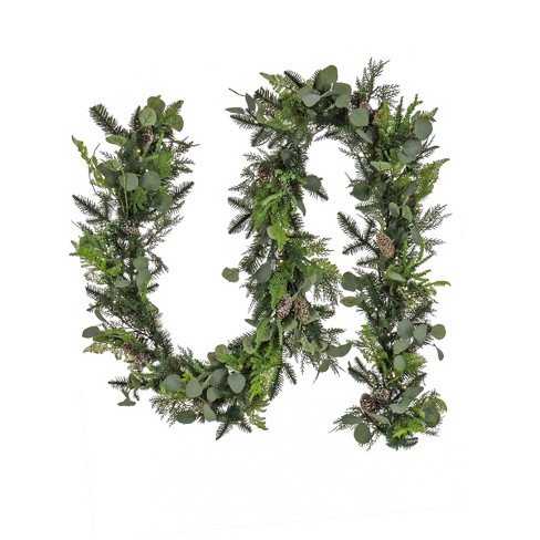 HGTV 9' Pre-lit Winter Garden Mixed Greenery Christmas Artificial Garland Warm White LED Lights - image 1 of 4