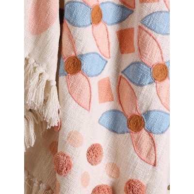 Joel Multicolored Cotton Throw Blanket with Floral Motifs 50"x60"