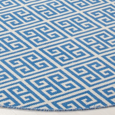 Blue and Ivory Round Flat Woven Wool and Cotton Area Rug
