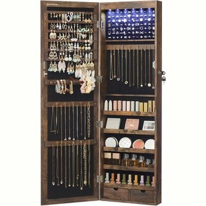 6 LEDs Mirror Jewelry Cabinet, Tall Lockable Wall or Door Mounted Jewelry Armoire Organizer - 1 of 4
