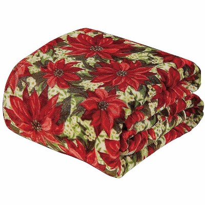 Kate Aurora Ultra Soft Cozy Oversized Classic Christmas Poinsettia Plush Throw Blanket Cover - 50 in. W x 60 in. L