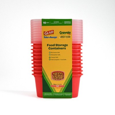 Glad Take-Aways Crayola 16oz/10pk Snack Single Compartment Rectangle Food Storage Containers - Red