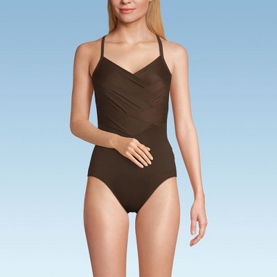 Lands' End Women's D-Cup Slender Suit Pleated X-back One Piece Swimsuit