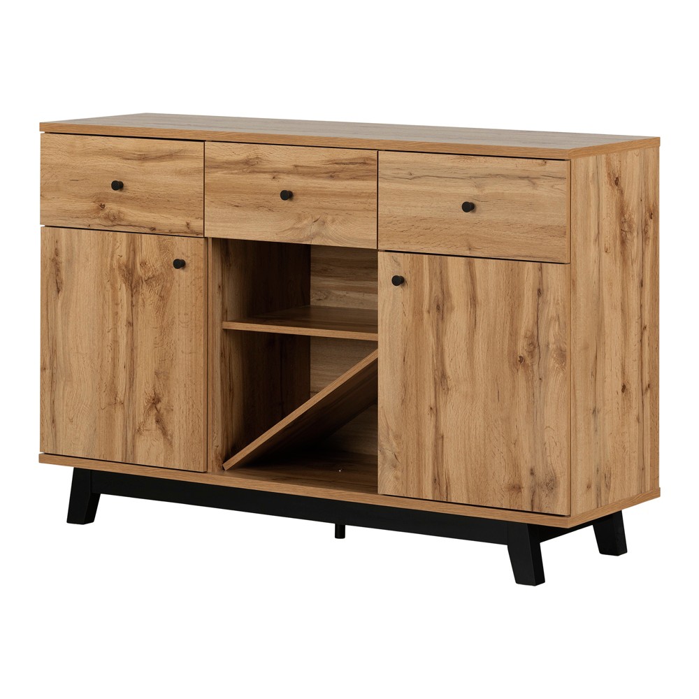 Bellami Buffet with Wine Storage Nordik Oak - South Shore: Contemporary Style, 3 Drawers, 2 Doors