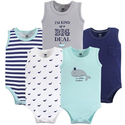 Hudson Baby Infant Boy Cotton Sleeveless Bodysuits 5pk, Whale, 0-3 ...