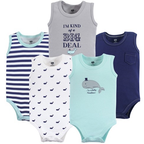Hudson Baby Infant Boy Cotton Sleeveless Bodysuits 5pk, Whale : Target