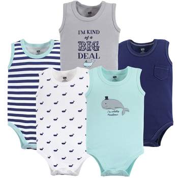 Hudson Baby Infant Boy Cotton Sleeveless Bodysuits 5pk, Whale