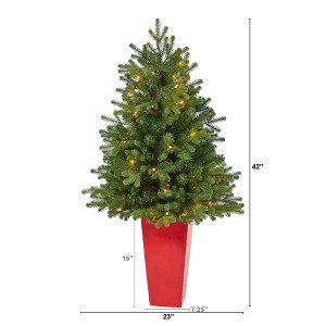 Nearly Natural 3.5-ft Washington Fir Artificial Christmas Tree with 50 Clear Lights in Tower Planter - 1 of 4