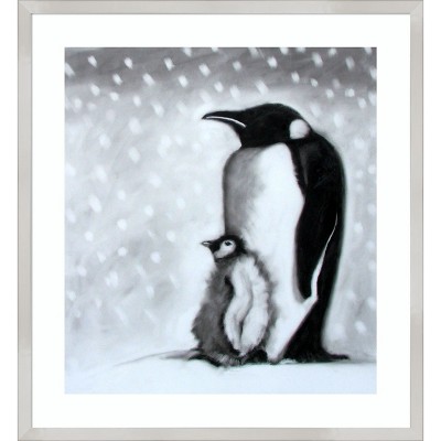Father and Son Penguins Black and White Framed Print