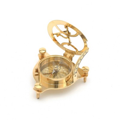 TopComfy Decorative Object Brass Sundial Compass for Outdoor Garden Decor, Gold, 4.5"*4.5"*3"