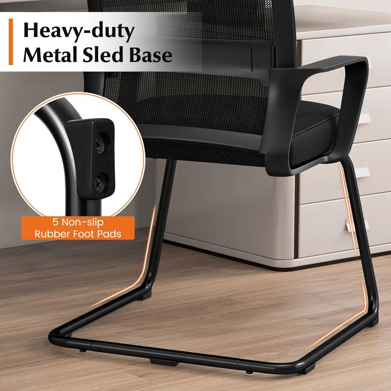 Costway 1/2/4 PCS Office Guest Chair with Lumbar Support, Breathable Mesh Back without Wheels Black, 4 of 8