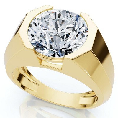 Pompeii3 Certified 5Ct Elon Signature Men's Bezel Diamond Ring 14k Gold or Pt Lab Created
