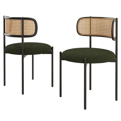 AZL1 Life Concept Dining Sets Modern Upholstered Chairs Set of 2, Accent Kitchen Chairs Rattan Back for Dining Room, Green, 20.5"*20.5"*30"