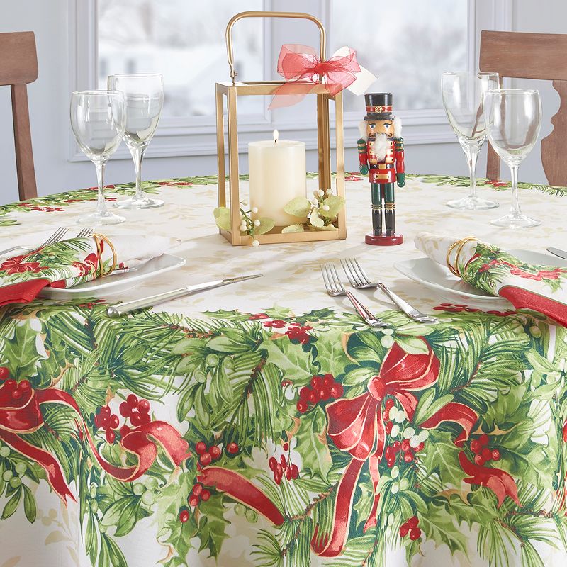 Holly Traditions Holiday Tablecloth - Red/Green - Elrene Home Fashions, 3 of 4