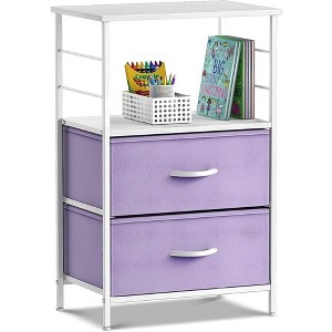 Sorbus 2 Drawers Nightstand with Shelf - Steel Frame, Wood Top & Easy Pull Fabric Bins - Perfect for Home, Bedroom, Office & More - 1 of 4