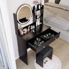 VYNXARIA 17" Round Mirror Vanity Table&Soft Cushion Stool Suit,Large Desktop,Multi-layer High Capacity Storage,Suitable For Small Space£¬Black - 4 of 4