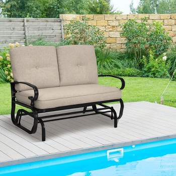 Costway 2-Person Outdoor Swing Glider Chair Bench Loveseat Cushioned Sofa Blue\Beige