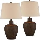 Regency Hill Glenn Rustic Farmhouse Table Lamps 27" Tall Set of 2 Dark Terra Cotta Tapered Fabric Drum for Bedroom Living Room Bedside Nightstand Home