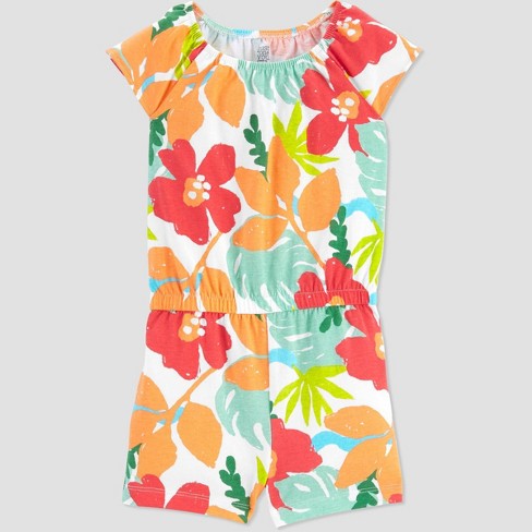 Charlie Pom Jersey Romper - Turquoise Tropical Garden