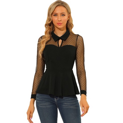 Allegra K Women's Mock Neck Puff Sleeve Long Sleeves T Shirts Tops Bodysuits  Black X-large : Target