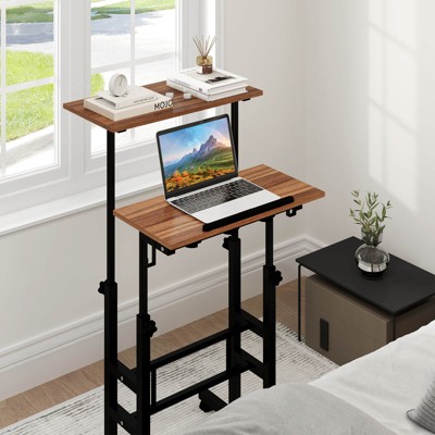 Walnut Adjustable Height Standing Desk with Drawer and Headphone Hook
