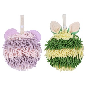 REGALWOVEN Cute Cartoon Soft Absorbent Fluffy Chenille Ball Hand Towels 2 Pcs - 1 of 4