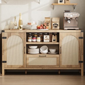 59.1'' Rattan Sideboard Buffet Cabinet,Farmhouse Kitchen Storage Cabinet,Boho Buffet Table Wooden Coffee Bar Cabinet - 1 of 4