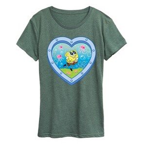 Women's - Spongebob Squarepants - Heart Porthole Window-Womens Women's Short Sleeve Graphic T-Shirt Short Sleeve Graphic T-Shirt - 1 of 4