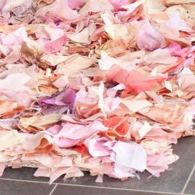 Ivory and Pink Tufted Handmade Shag Runner Rug